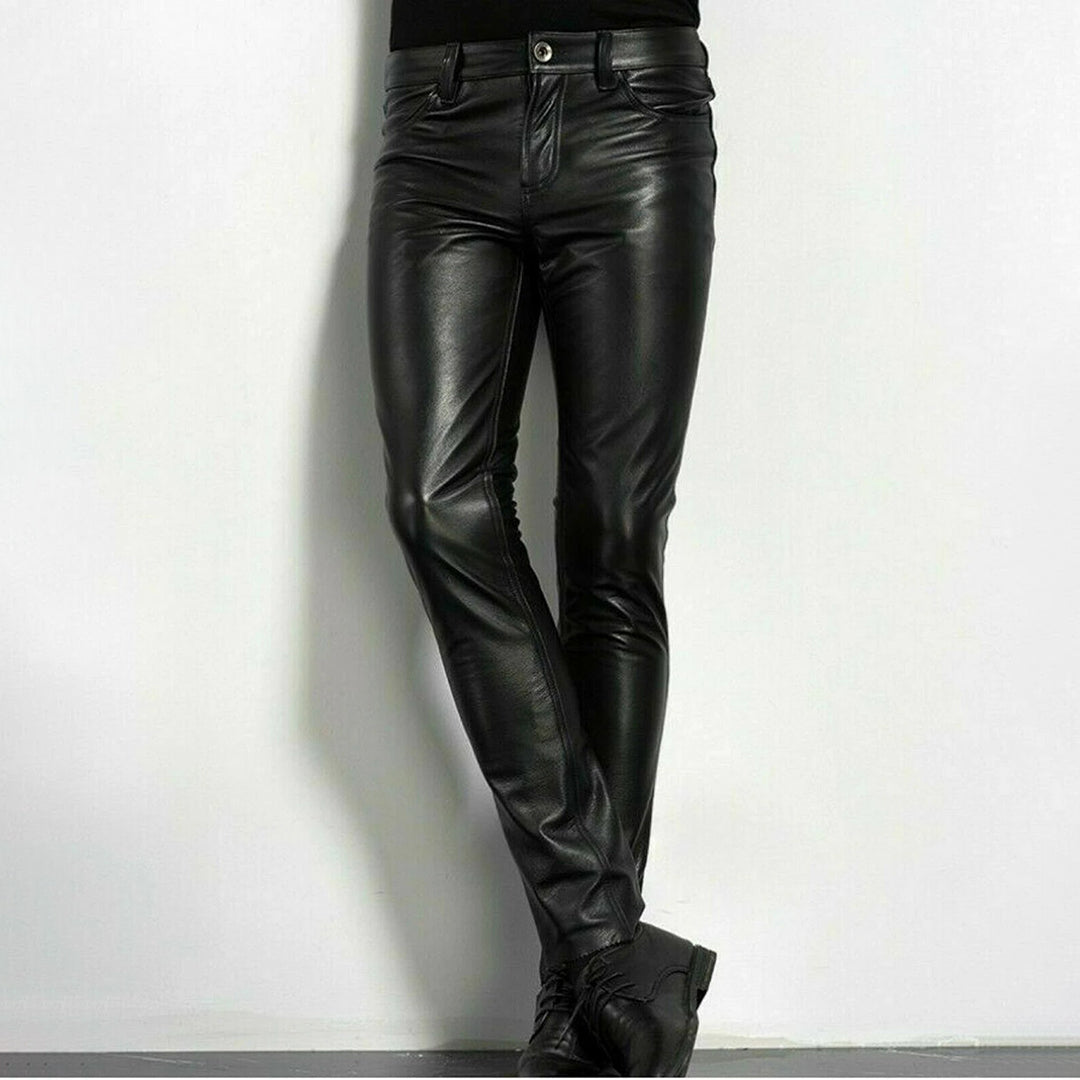 Zwarte leren broek van faux materiaal voor heren 4a5b6c7d8e