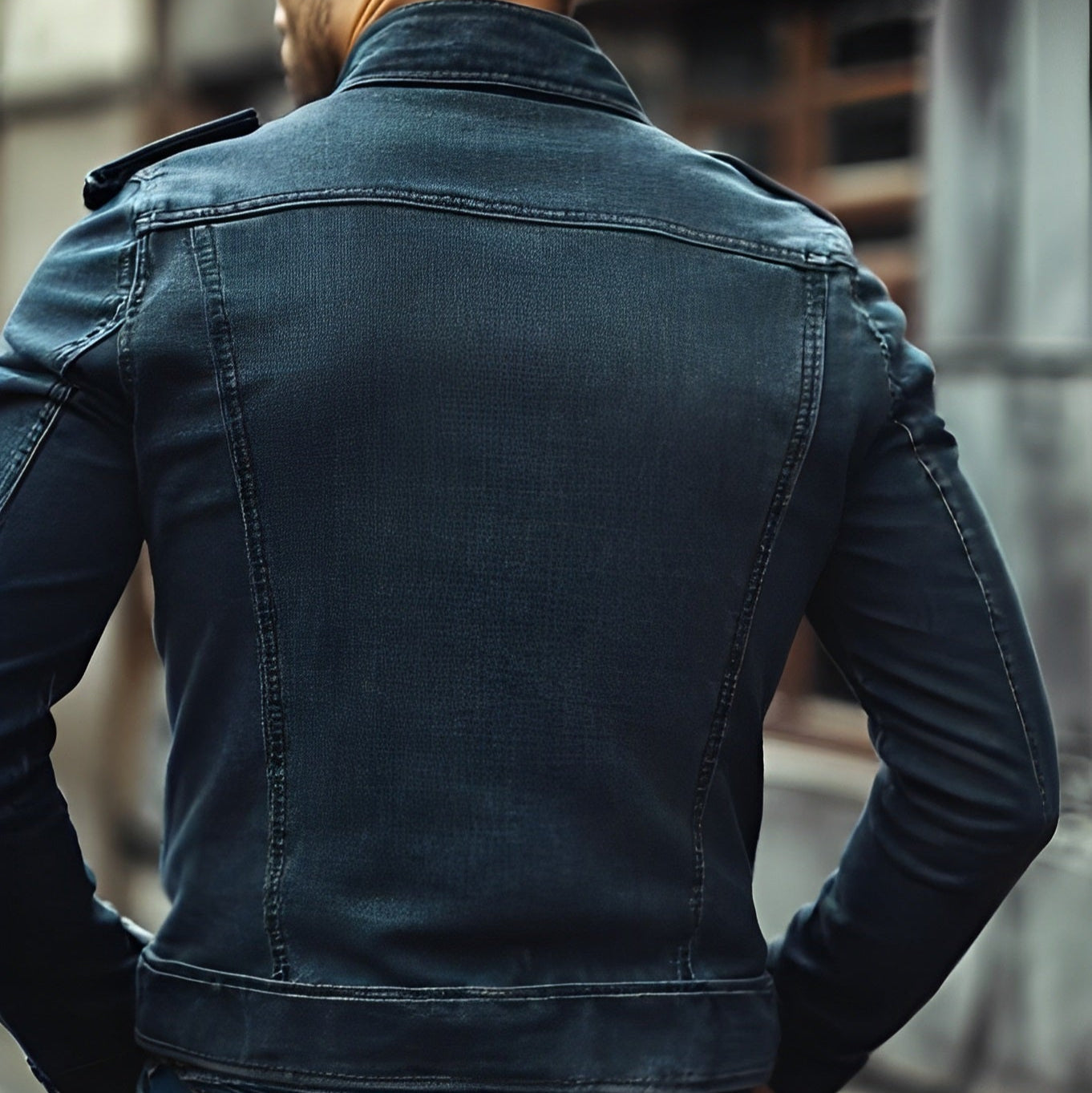 Heren Vintage Denim Jas met Staand Kraag 7G4KJ2L8