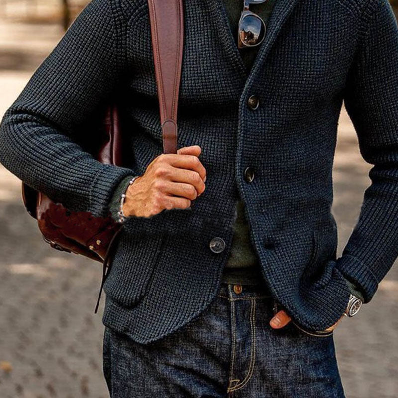Casual gebreide blazer met staande kraag voor heren 4G7H2K1X9