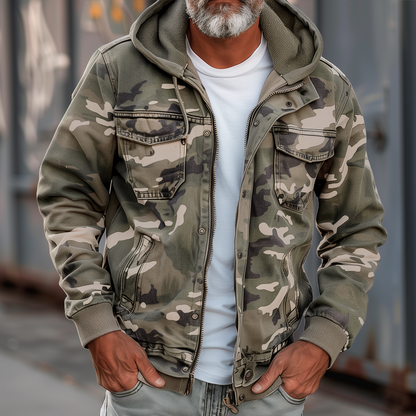 Heren Camouflage Hooded Multi-zak Rits Cargo Jas 9K2L5M3B1