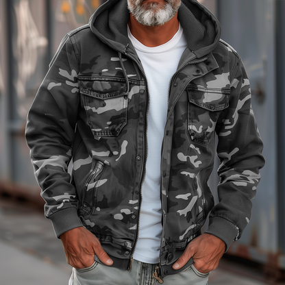 Heren Camouflage Hooded Multi-zak Rits Cargo Jas 9K2L5M3B1