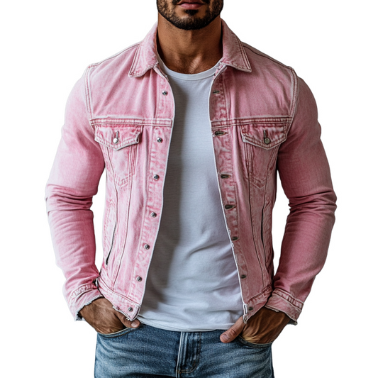 Heren Roze Retro Spijkerjas 8F3D1L5K9