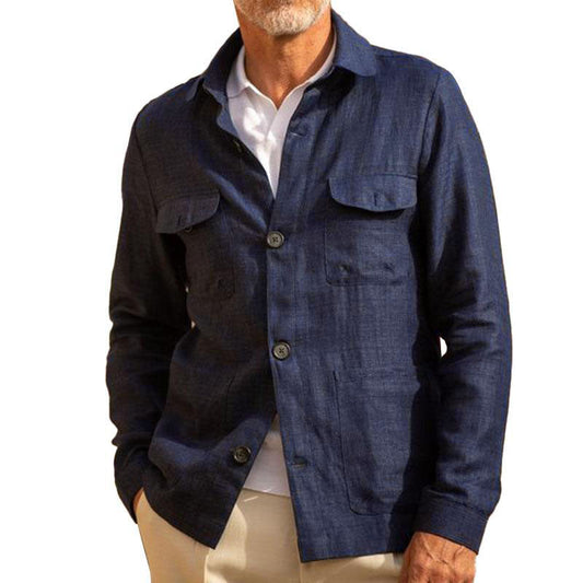Lichte linnen blazer voor heren met revers en lange mouwen 4B7D3F1H9