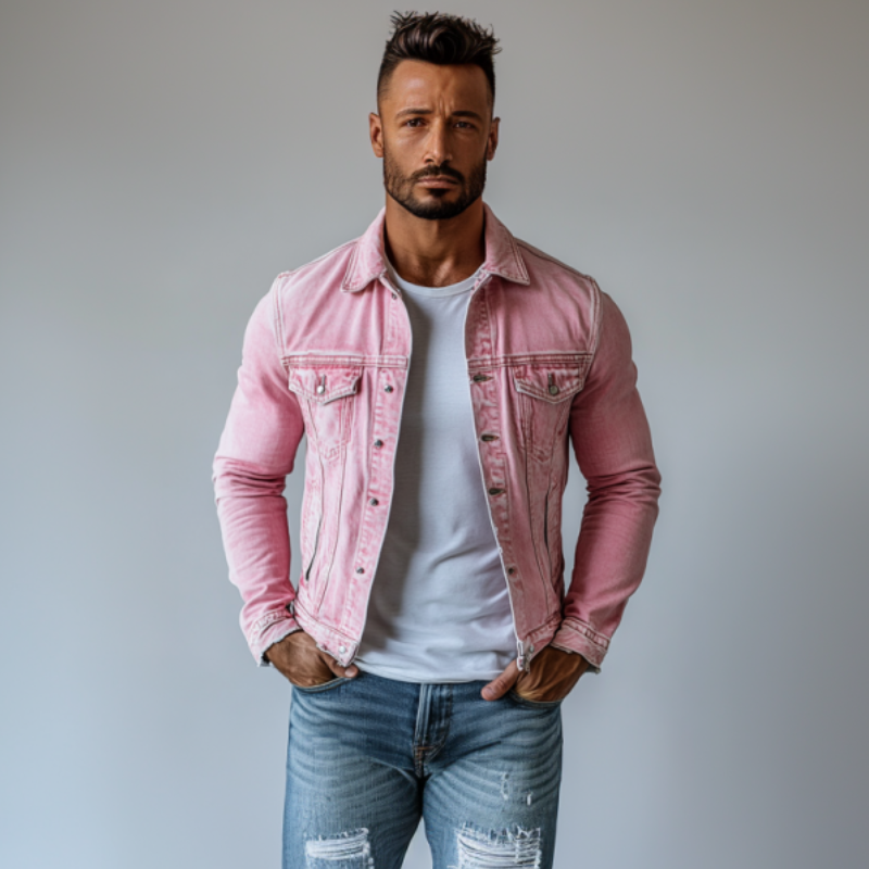 Heren Roze Retro Spijkerjas 8F3D1L5K9