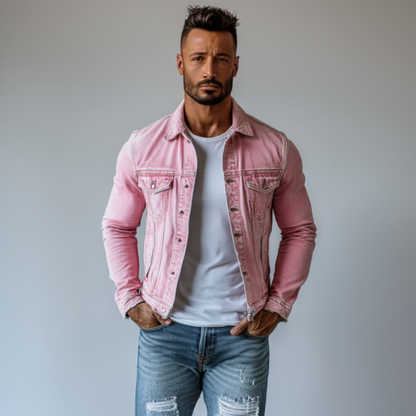 Heren Roze Retro Spijkerjas 8F3D1L5K9