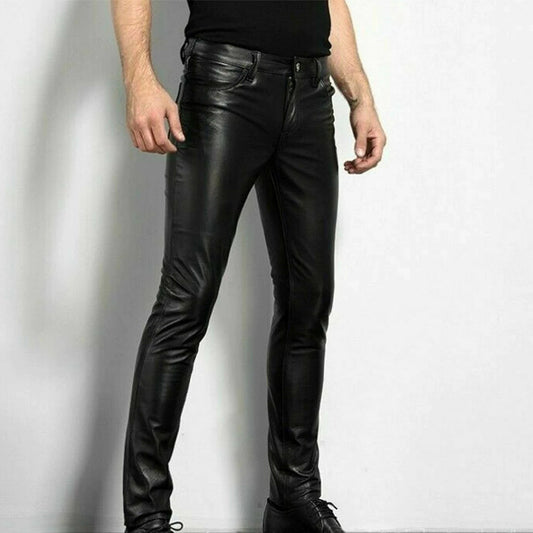Zwarte leren broek van faux materiaal voor heren 4a5b6c7d8e