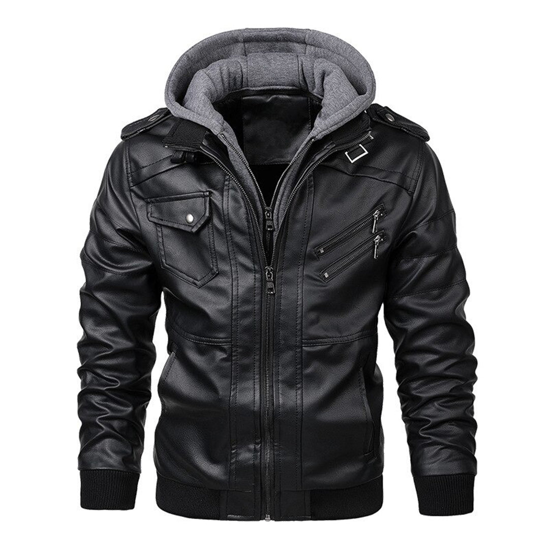 Heren leren jack met capuchon 5j8k3m1n4