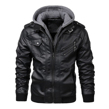 Heren leren jack met capuchon 5j8k3m1n4