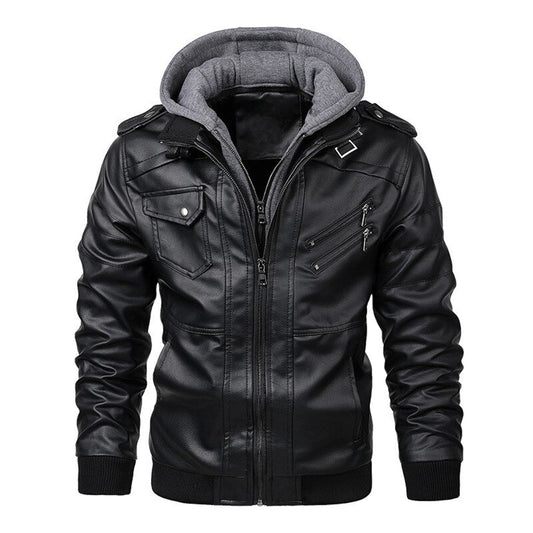 Heren leren jack met capuchon 5j8k3m1n4