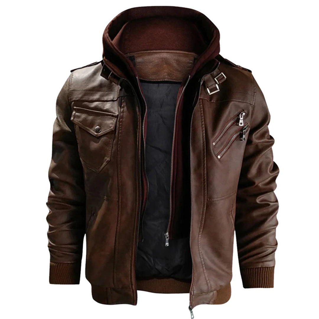 Heren leren jack met capuchon 5j8k3m1n4