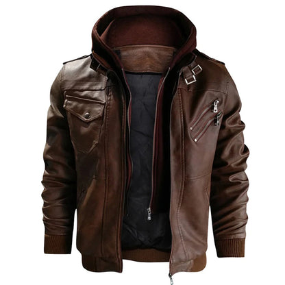 Heren leren jack met capuchon 5j8k3m1n4