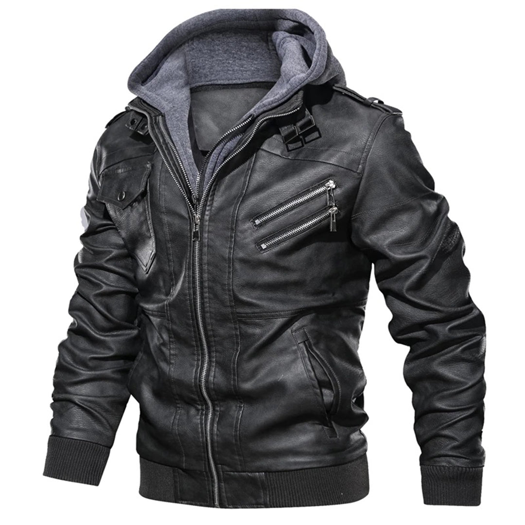Heren leren jack met capuchon 5j8k3m1n4