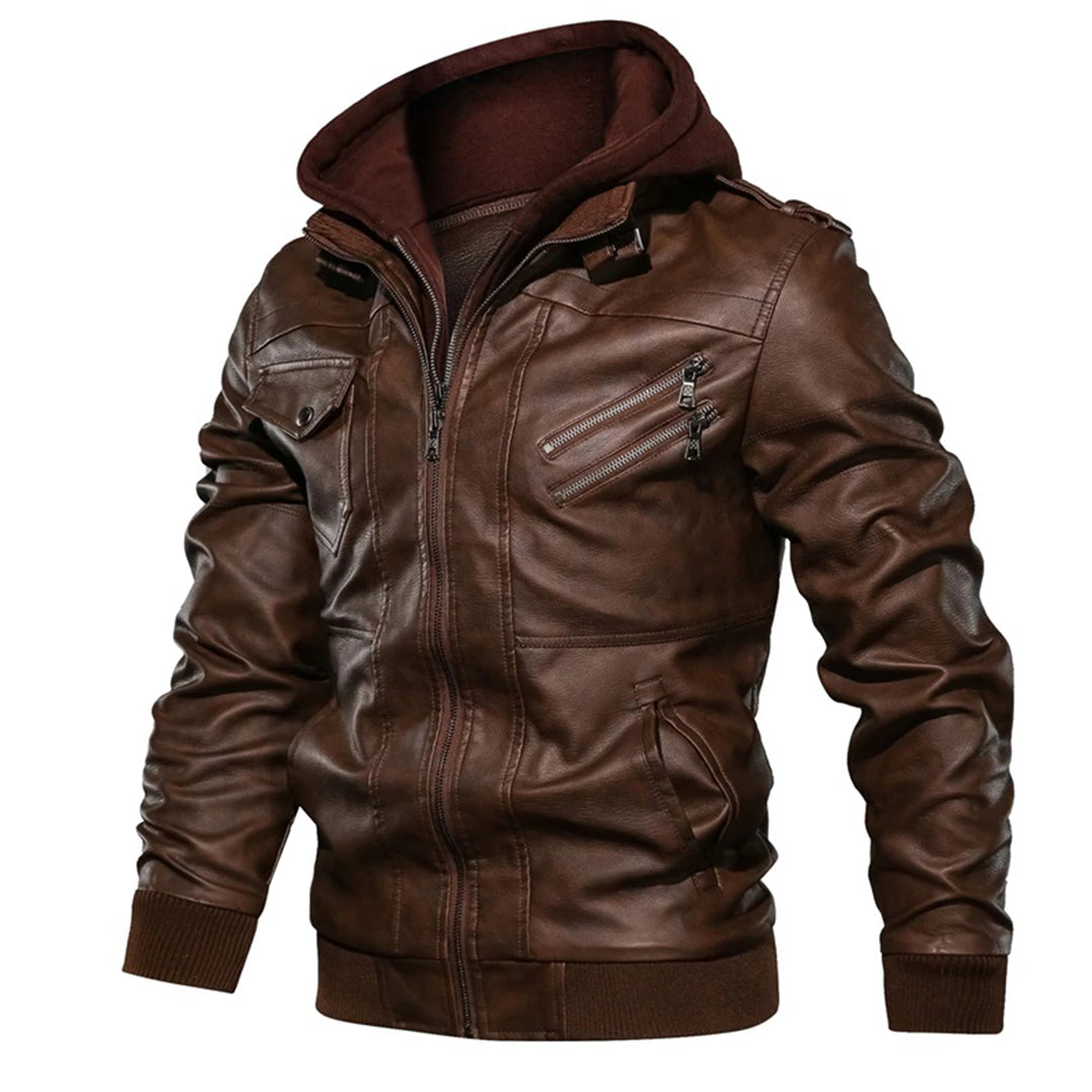 Heren leren jack met capuchon 5j8k3m1n4