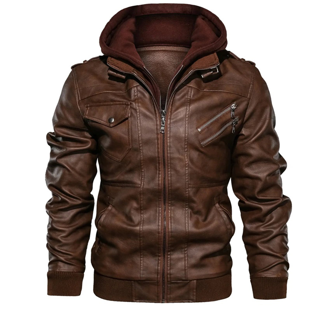 Heren leren jack met capuchon 5j8k3m1n4