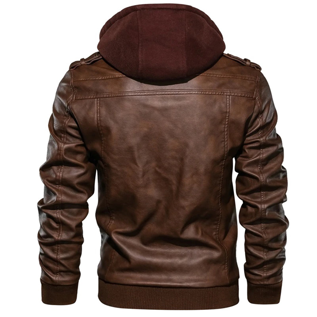 Heren leren jack met capuchon 5j8k3m1n4