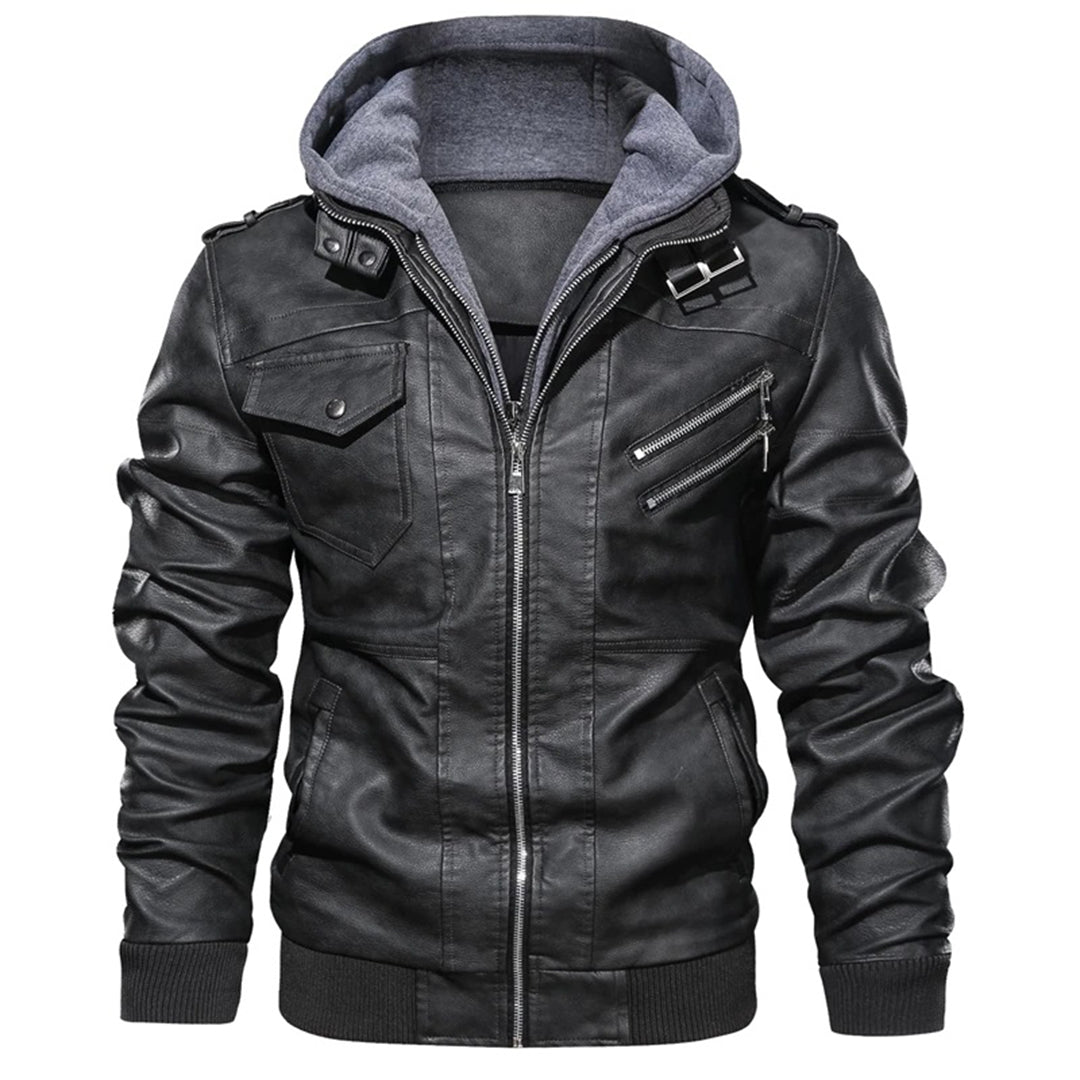 Heren leren jack met capuchon 5j8k3m1n4