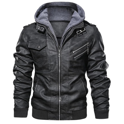 Heren leren jack met capuchon 5j8k3m1n4