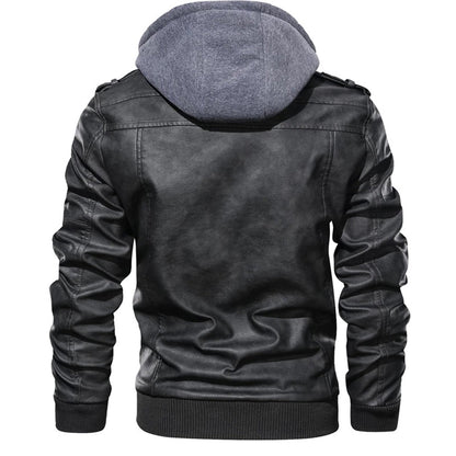 Heren leren jack met capuchon 5j8k3m1n4