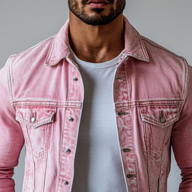 Heren Roze Retro Spijkerjas 8F3D1L5K9