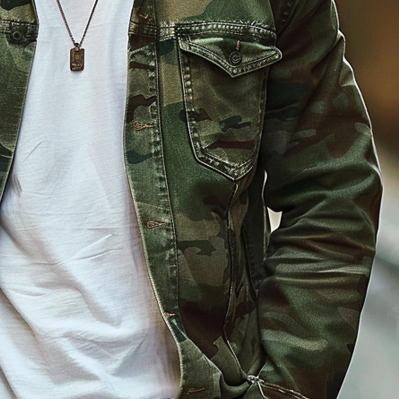 Heren Camouflage Canvas Retro Jas 9F3K8L2M1