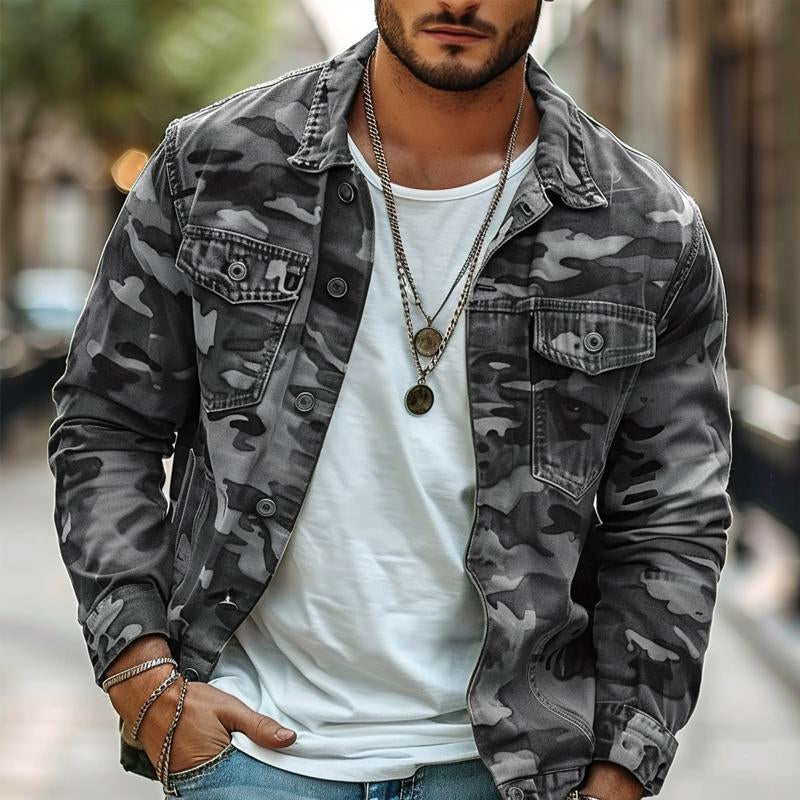 Heren Camouflage Canvas Retro Jas 9F3K8L2M1