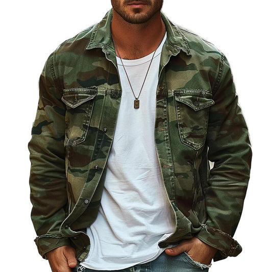 Heren Camouflage Canvas Retro Jas 9F3K8L2M1