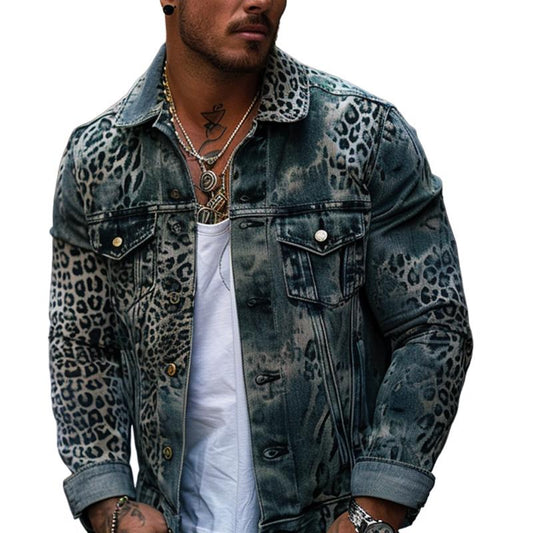 Heren Ombre Luipaard Denim Jas 8F3K1L2B