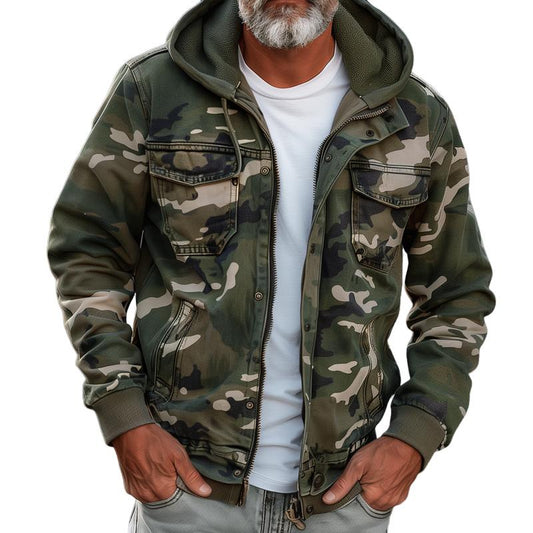 Heren Camouflage Hooded Multi-zak Rits Cargo Jas 9K2L5M3B1