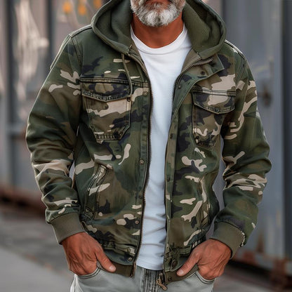 Heren Camouflage Hooded Multi-zak Rits Cargo Jas 9K2L5M3B1