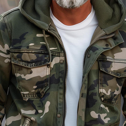 Heren Camouflage Hooded Multi-zak Rits Cargo Jas 9K2L5M3B1