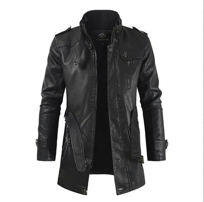 Heren Lange Winterjas van Leer met Fleece Voering 9B2K5M1