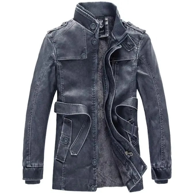 Heren Lange Winterjas van Leer met Fleece Voering 9B2K5M1