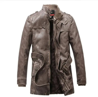 Heren Lange Winterjas van Leer met Fleece Voering 9B2K5M1