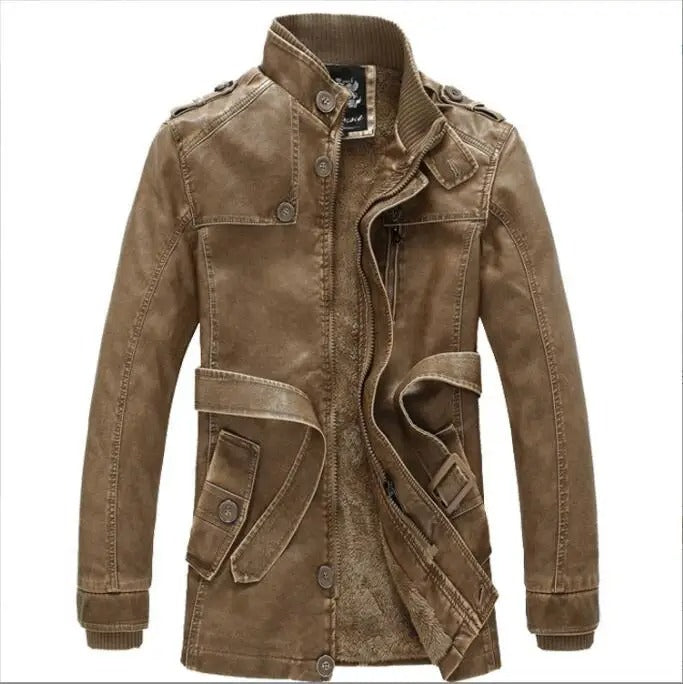 Heren Lange Winterjas van Leer met Fleece Voering 9B2K5M1