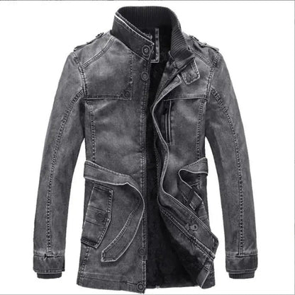 Heren Lange Winterjas van Leer met Fleece Voering 9B2K5M1