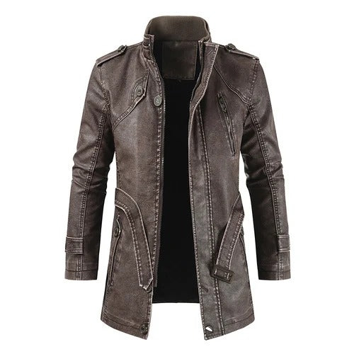 Heren Lange Winterjas van Leer met Fleece Voering 9B2K5M1