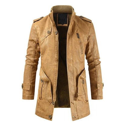 Heren Lange Winterjas van Leer met Fleece Voering 9B2K5M1