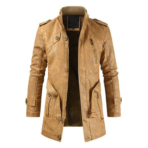 Heren Lange Winterjas van Leer met Fleece Voering 9B2K5M1